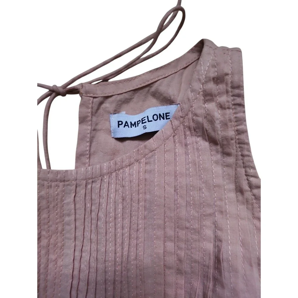 Pampelone Cotton Tiered Maxi Dress Womens S Blush Pink Cottage Pleated Feminine - Picture 6 of 10